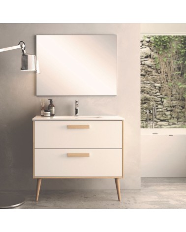Mobile bagno Nordic con struttura in rovere e 2 cassetti bianco opaco