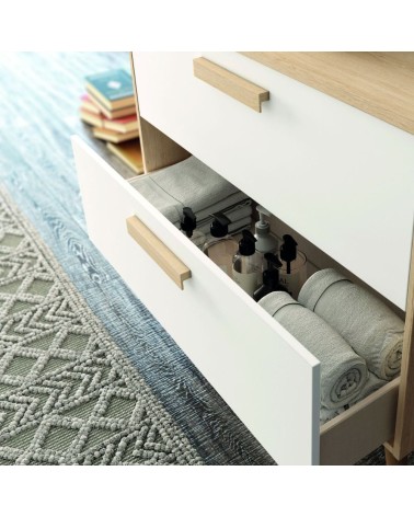 Mobile bagno Nordic con struttura in rovere e 2 cassetti bianco opaco