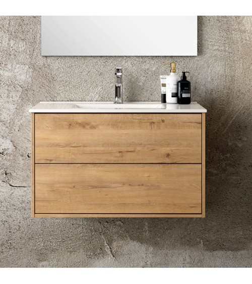 Mobile bagno sospeso Push con due cassettoni 80x45x48 colore rovere quercia