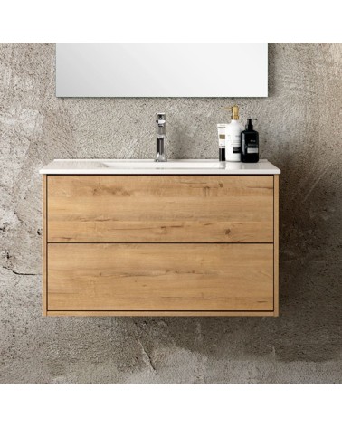 Mobile bagno sospeso Push con due cassettoni 80x45x48 colore rovere quercia