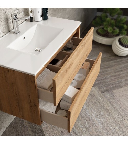 Mobile bagno sospeso Push con due cassettoni 80x45x48 colore rovere quercia