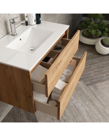Mobile bagno sospeso Push con due cassettoni 80x45x48 colore rovere quercia