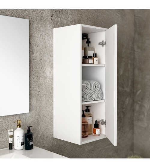 Pensile bagno Push 35x30.5x80 1 anta con 2 ripiani interni colore bianco opaco