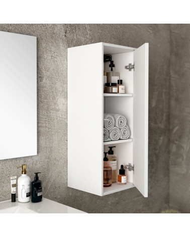 Pensile bagno Push 35x30.5x80 1 anta con 2 ripiani interni colore bianco opaco