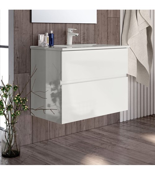 Mobile bagno sospeso Londres con due cassetti 70x45x59 cm colore bianco lucido