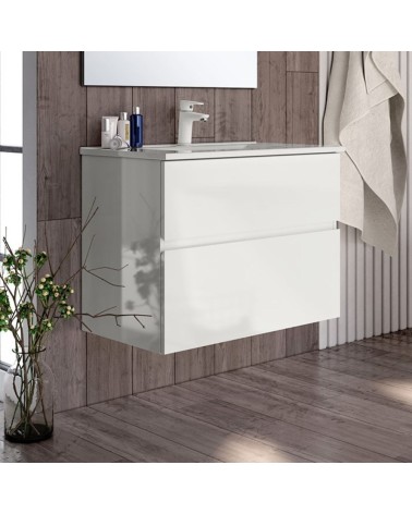 Mobile bagno sospeso Londres con due cassetti 70x45x59 cm colore bianco lucido