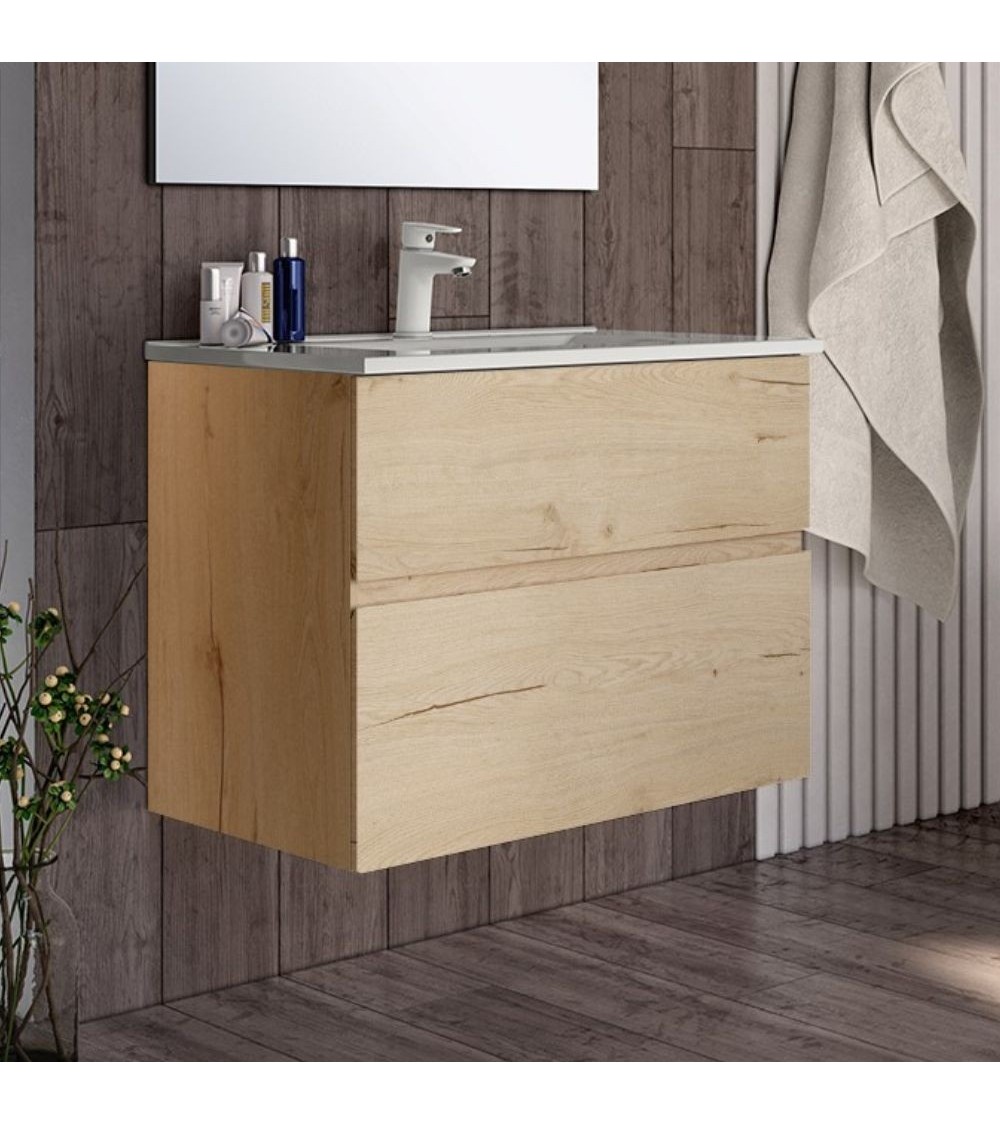 Mobile bagno sospeso Londres con due cassetti 70x45x59 cm colore rovere