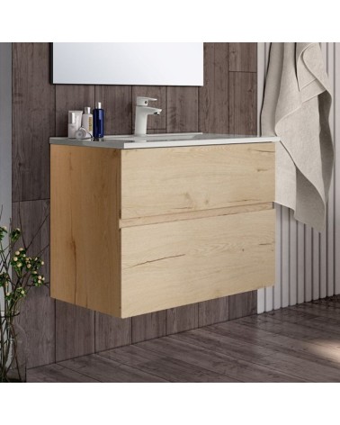 Mobile bagno sospeso Londres con due cassetti 70x45x59 cm colore rovere