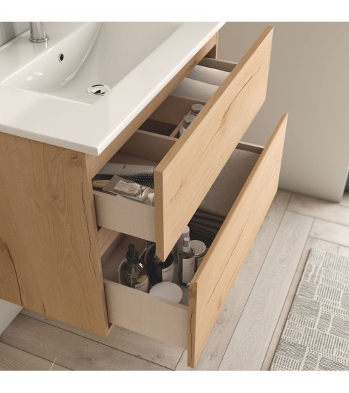 Mobile bagno sospeso Londres con due cassetti 70x45x59 cm colore rovere