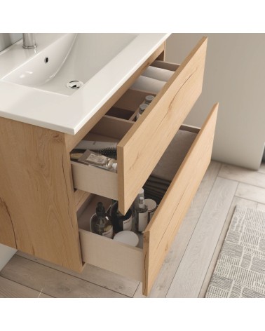 Mobile bagno sospeso Londres con due cassetti 70x45x59 cm colore rovere