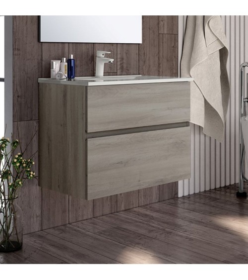 Mobile bagno sospeso Londres con due cassetti 70x45x59 cm. colore rovere grigio