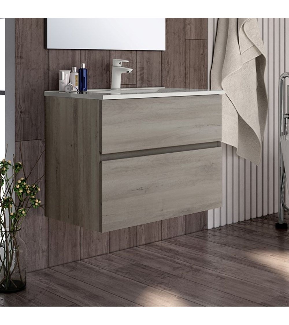 Mobile bagno sospeso Londres con due cassetti 70x45x59 cm. colore rovere grigio