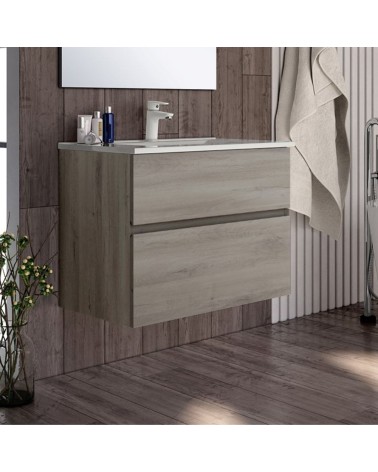 Mobile bagno sospeso Londres con due cassetti 70x45x59 cm. colore rovere grigio