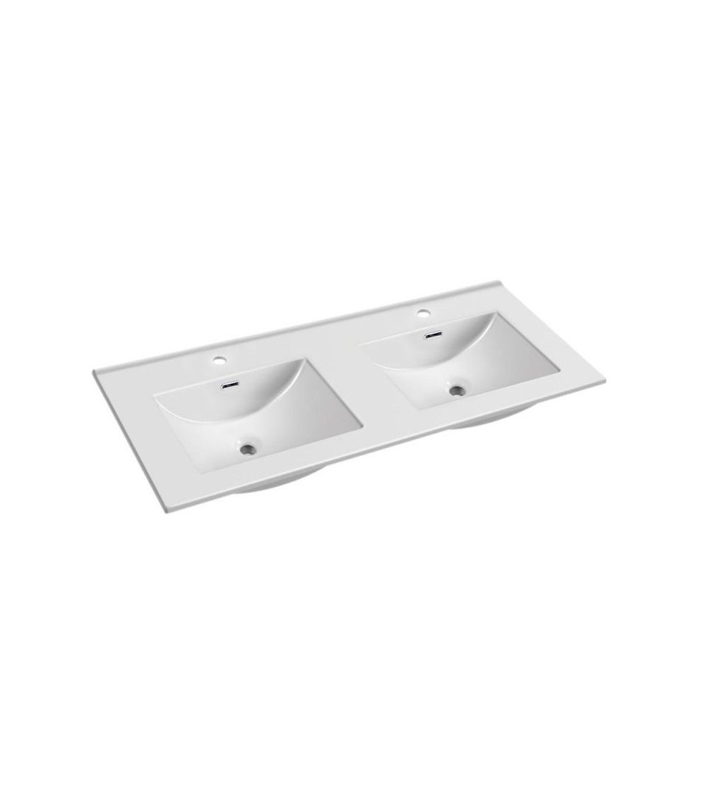 Lavabo da appoggio 385983 in ceramica due vasche 140x46 cm colore bianco lucido