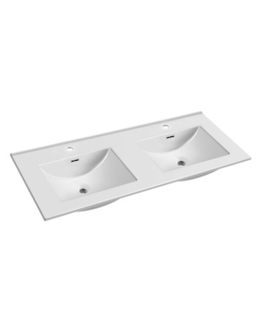 Lavabo da appoggio 385983 in ceramica due vasche 140x46 cm colore bianco lucido
