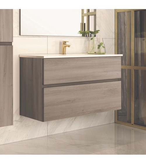 Mobile bagno sospeso Londres con due cassetti 100x45x59 cm colore rovere grigio