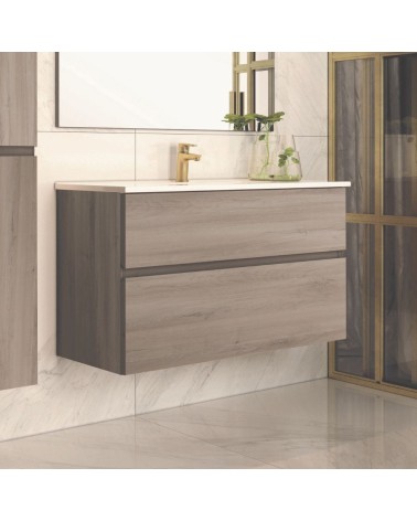Mobile bagno sospeso Londres con due cassetti 100x45x59 cm colore rovere grigio