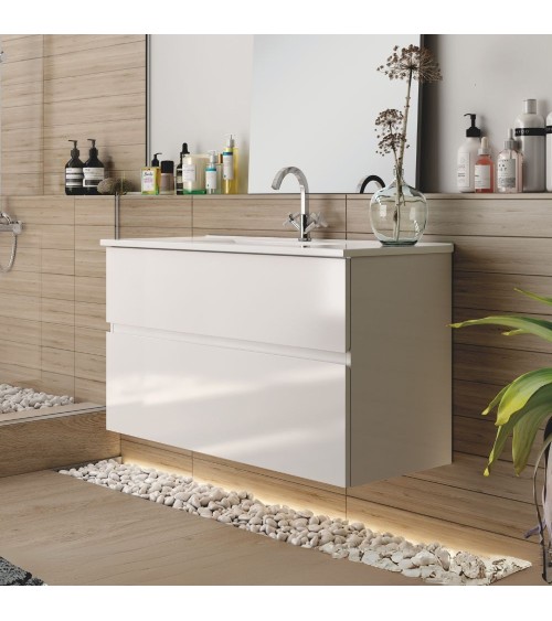 Mobile bagno sospeso Londres con due cassetti 100x45x59 cm colore bianco lucido
