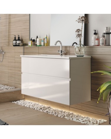 Mobile bagno sospeso Londres con due cassetti 100x45x59 cm colore bianco lucido