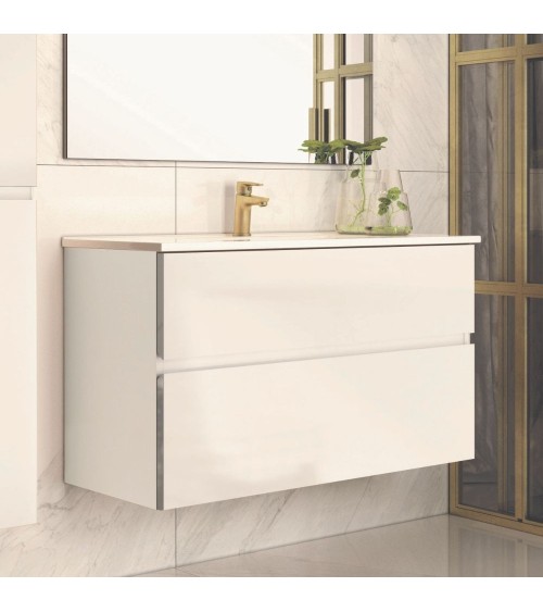 Mobile bagno sospeso Londres con due cassetti 100x45x59 cm colore bianco lucido