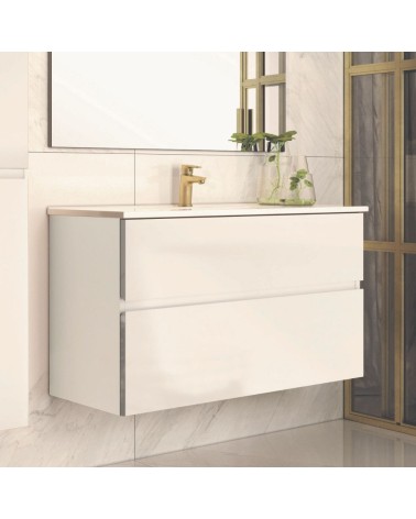 Mobile bagno sospeso Londres con due cassetti 100x45x59 cm colore bianco lucido
