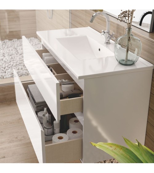 Mobile bagno sospeso Londres con due cassetti 100x45x59 cm colore bianco lucido