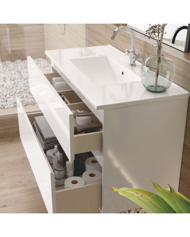 Mobile bagno sospeso Londres con due cassetti 100x45x59 cm colore bianco lucido