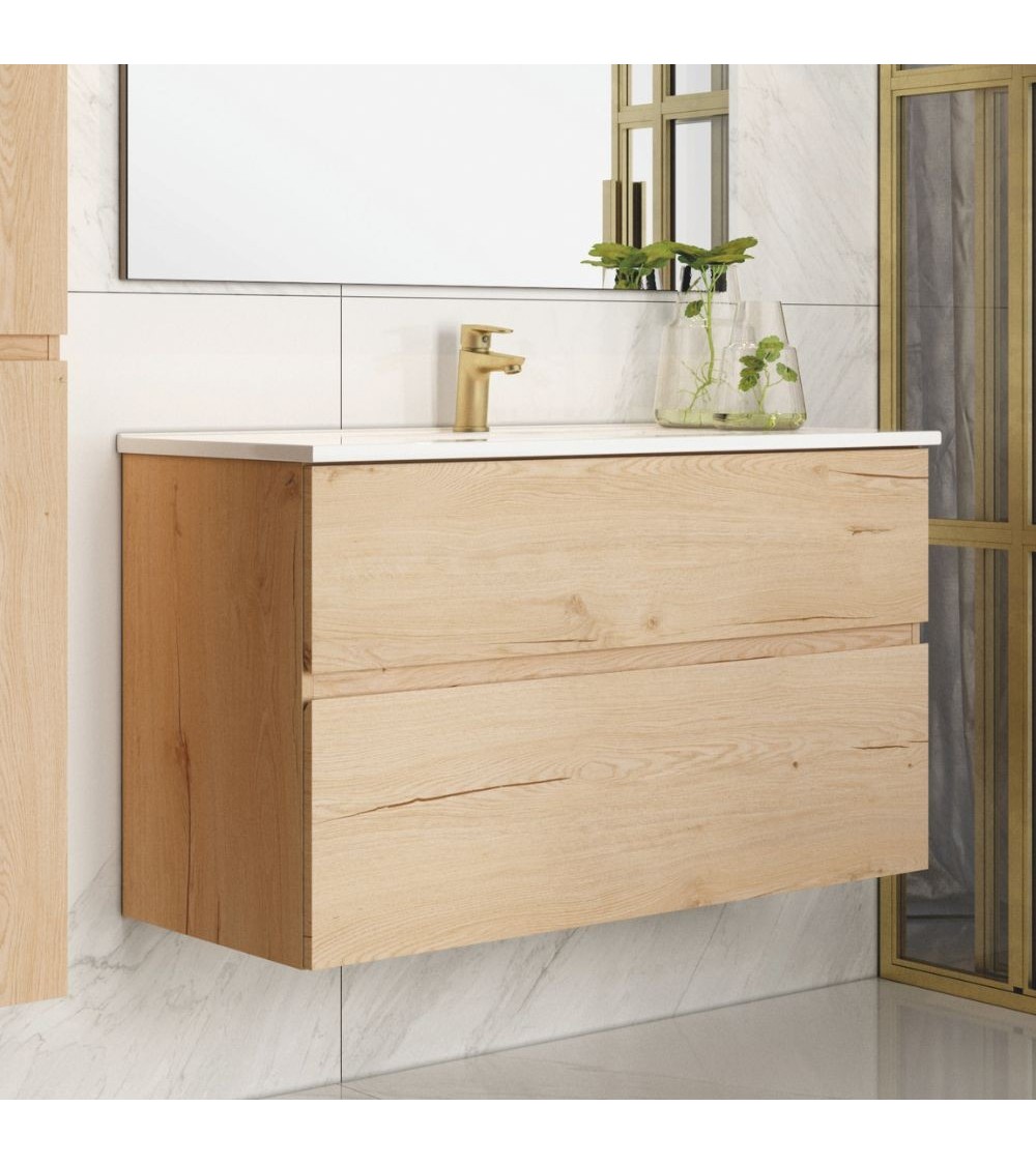 Mobile bagno sospeso Londres con due cassetti 100x45x59 cm colore rovere