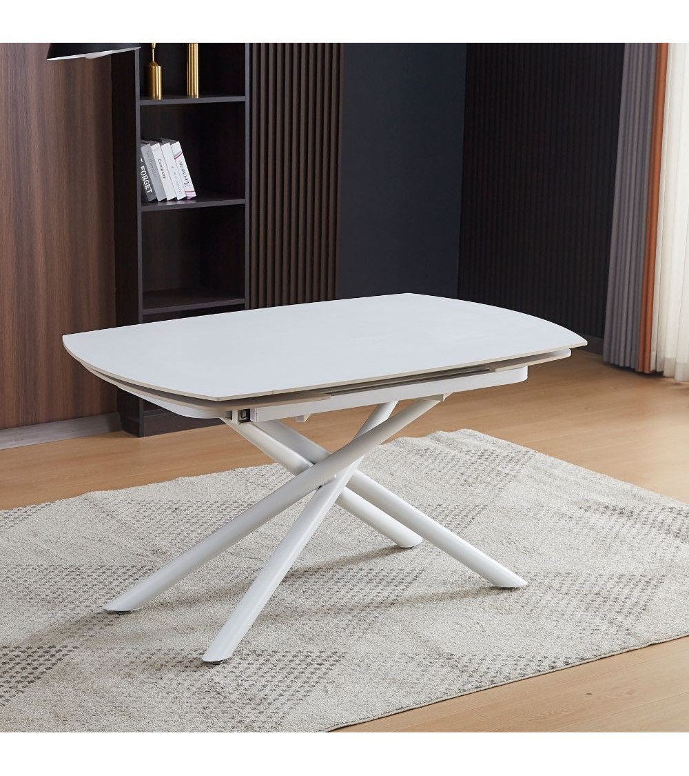 Tavolo girevole automatico allungabile Astrid con piano in ceramica bianco opaco con gambe colore bianco