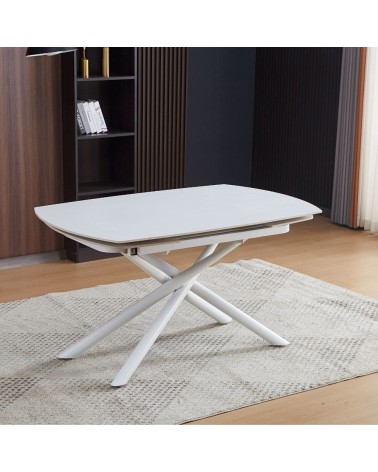 Tavolo girevole automatico allungabile Astrid con piano in ceramica bianco opaco con gambe colore bianco