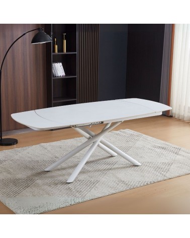 Tavolo girevole automatico allungabile Astrid con piano in ceramica bianco opaco con gambe colore bianco