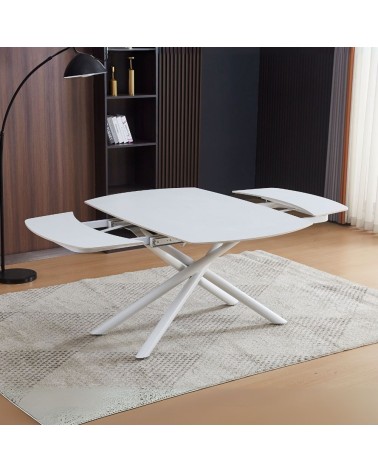 Tavolo girevole automatico allungabile Astrid con piano in ceramica bianco opaco con gambe colore bianco