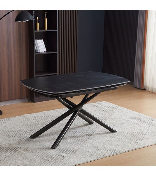Tavolo girevole automatico allungabile Astrid con piano in ceramica effetto marmo nero opaco con gambe colore nero