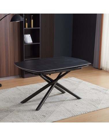 Tavolo girevole automatico allungabile Astrid con piano in ceramica effetto marmo nero opaco con gambe colore nero