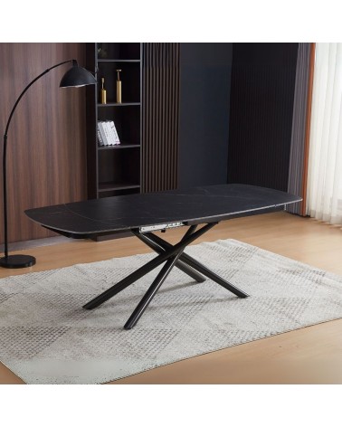 Tavolo girevole automatico allungabile Astrid con piano in ceramica effetto marmo nero opaco con gambe colore nero