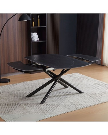 Tavolo girevole automatico allungabile Astrid con piano in ceramica effetto marmo nero opaco con gambe colore nero
