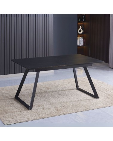 Tavolo allungabile Shelton con piano impiallacciato legno massiccio tinto nero e gambe in metallo nero