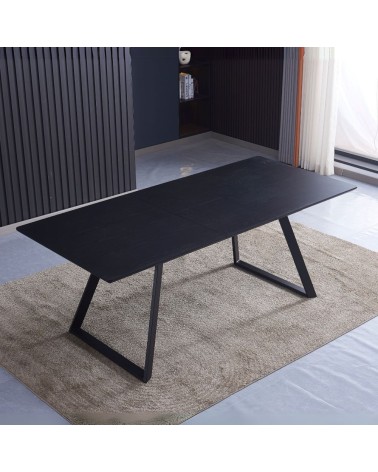Tavolo allungabile Shelton con piano impiallacciato legno massiccio tinto nero e gambe in metallo nero