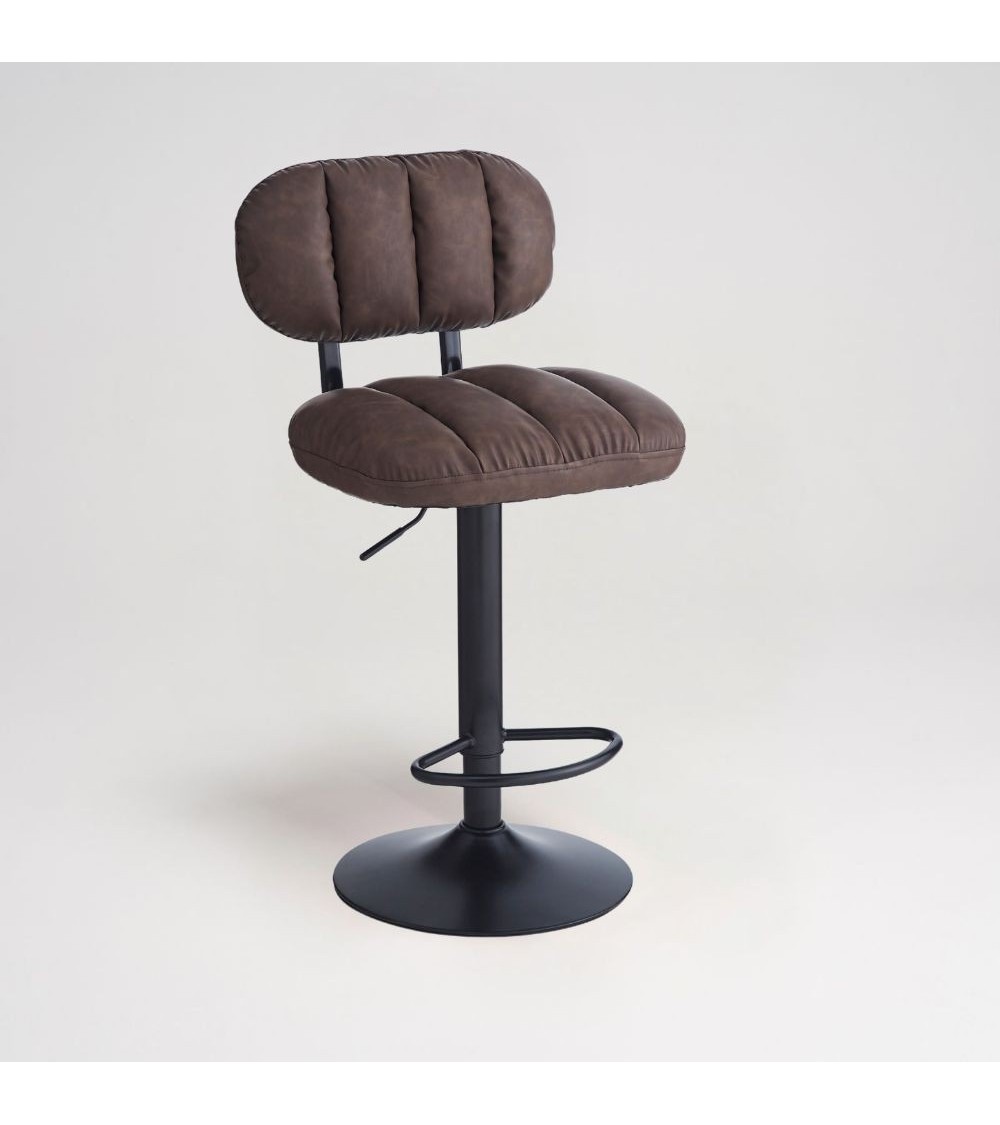 Sgabello Tati con seduta in ecopelle brown e gamba in metallo nero