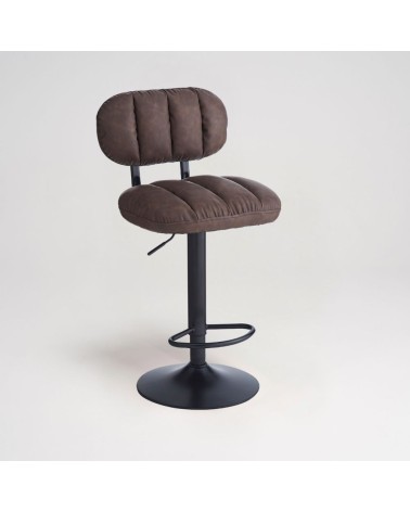 Sgabello Tati con seduta in ecopelle brown e gamba in metallo nero