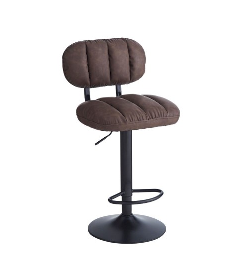 Sgabello Tati con seduta in ecopelle brown e gamba in metallo nero