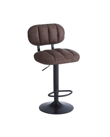 Sgabello Tati con seduta in ecopelle brown e gamba in metallo nero