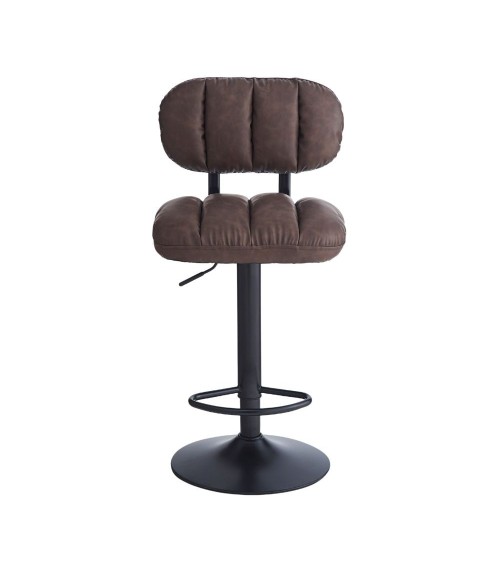 Sgabello Tati con seduta in ecopelle brown e gamba in metallo nero