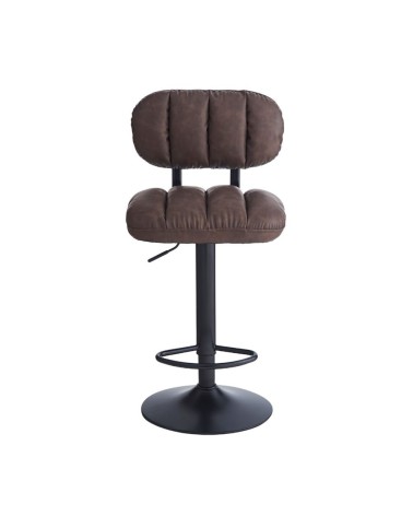 Sgabello Tati con seduta in ecopelle brown e gamba in metallo nero
