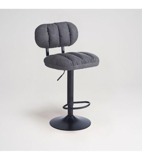 Sgabello Tati con seduta in ecopelle grigio e gamba in metallo nero