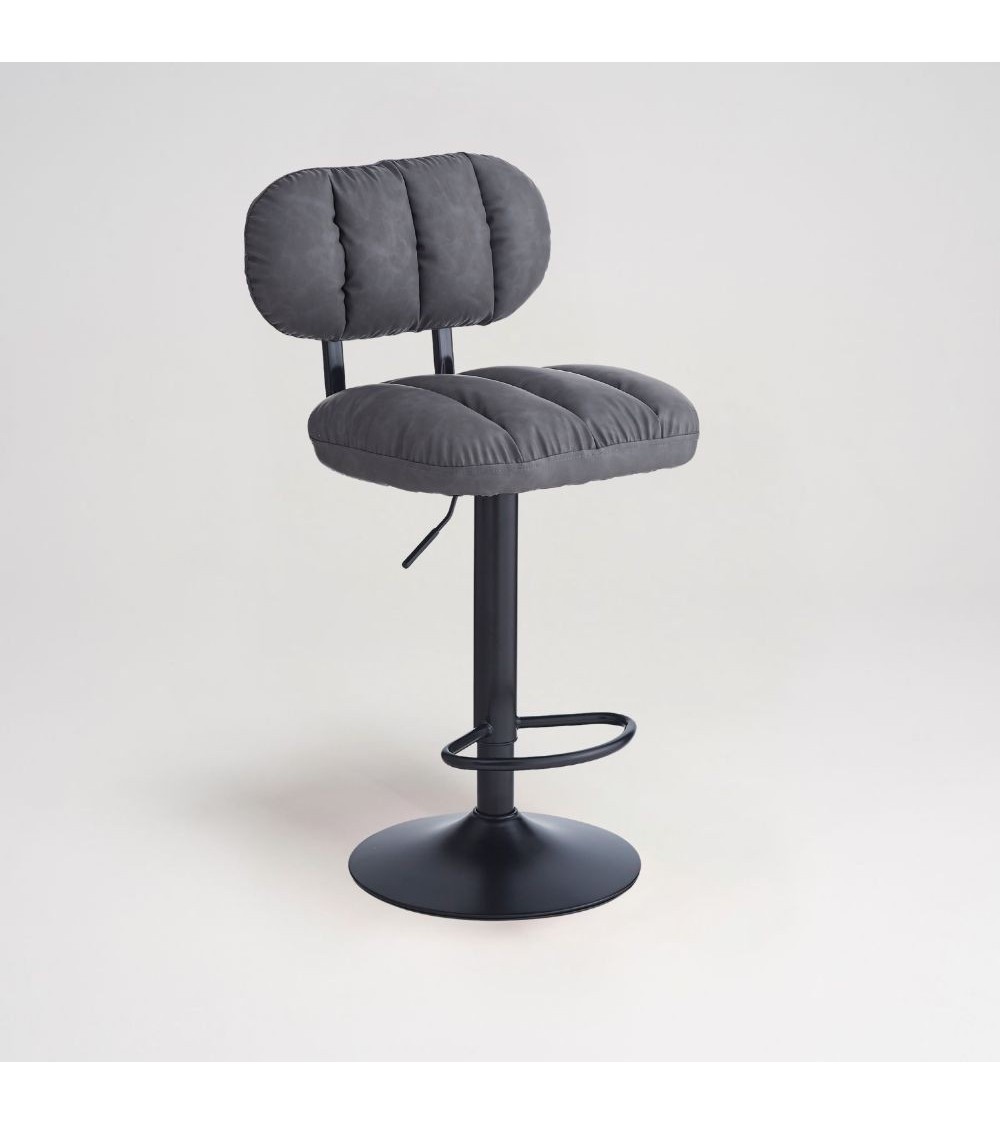 Sgabello Tati con seduta in ecopelle grigio e gamba in metallo nero