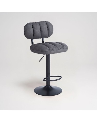 Sgabello Tati con seduta in ecopelle grigio e gamba in metallo nero