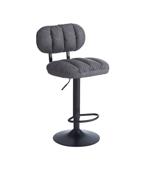 Sgabello Tati con seduta in ecopelle grigio e gamba in metallo nero