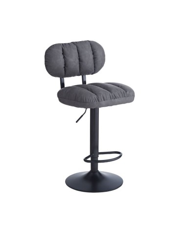 Sgabello Tati con seduta in ecopelle grigio e gamba in metallo nero