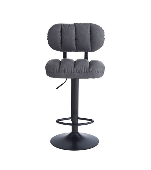 Sgabello Tati con seduta in ecopelle grigio e gamba in metallo nero